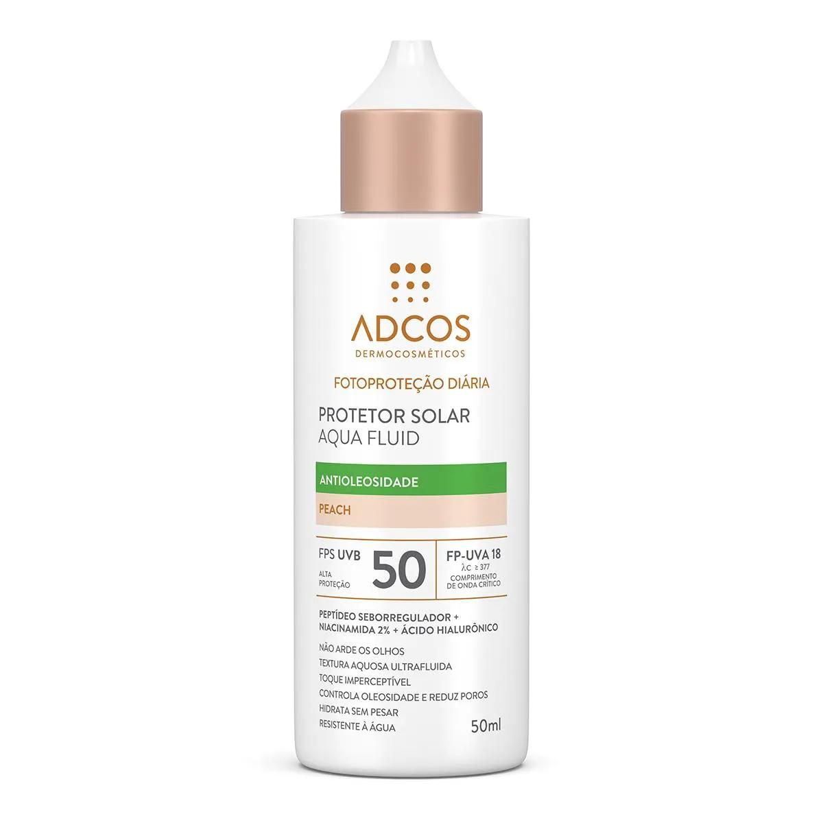 Protetor Solar Facial Adcos Aqua Fluid Antioleosidade FPS 50 Peach 50ml
