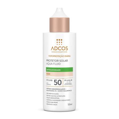 Protetor Solar Facial Adcos Aqua Fluid Antioleosidade FPS 50 Nude 50ml