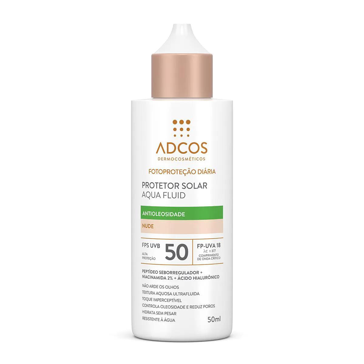 Protetor Solar Facial Adcos Aqua Fluid Antioleosidade FPS 50 Nude 50ml