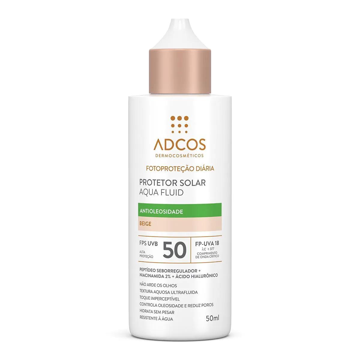 Protetor Solar Facial Adcos Aqua Fluid Antioleosidade FPS 50 Beige 50ml