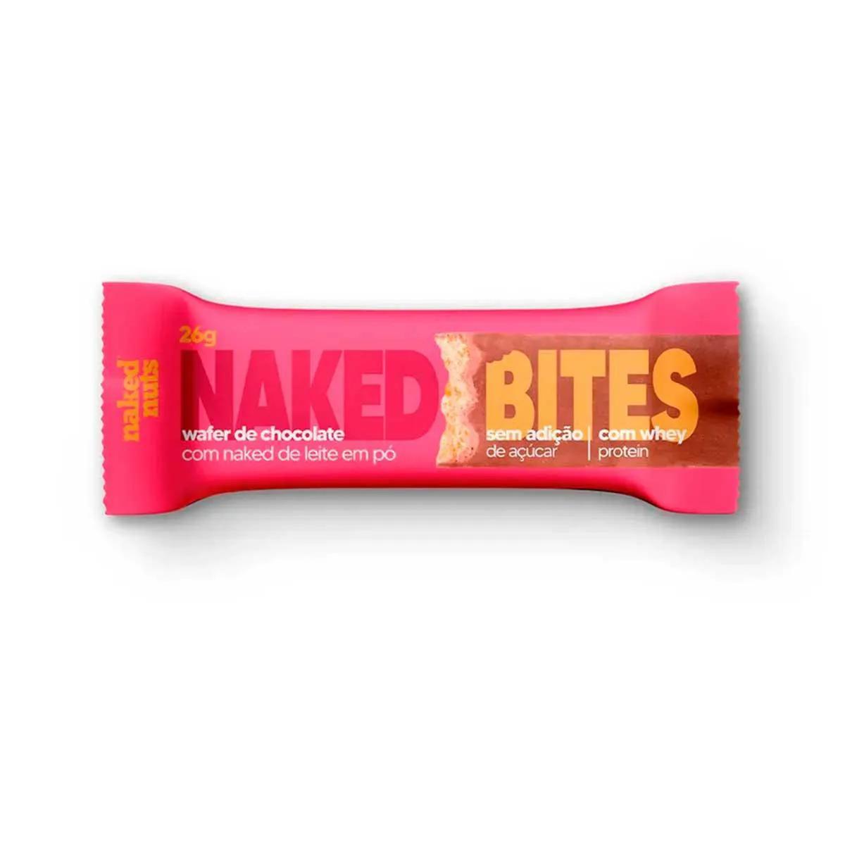 Naked Bites Wafer de Chocolate ao Leite com Naked de Leite em Pó Com Whey Zero Açúcar 26g
