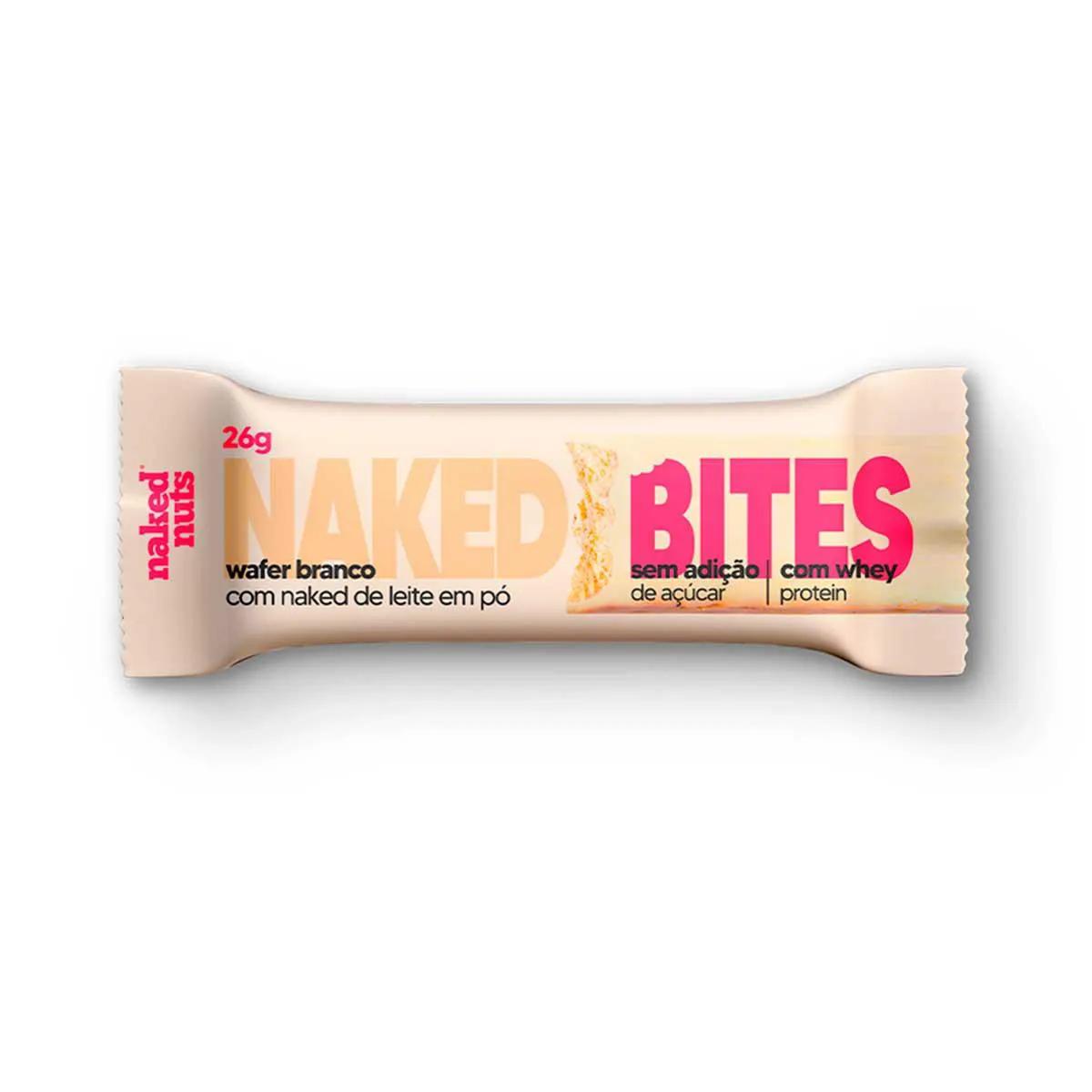 Naked Bites Wafer de Chocolate Branco com Naked de Leite em Pó Com Whey Zero Açúcar 26g