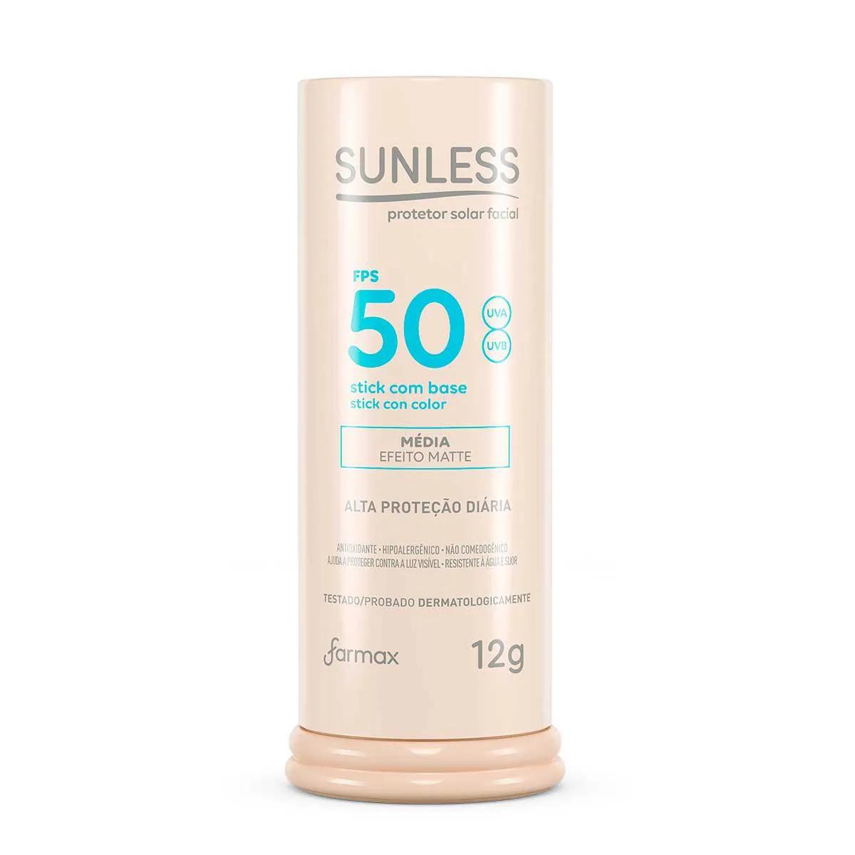 Protetor Solar Facial Sunless Stick FPS 50 com Base Média 12g