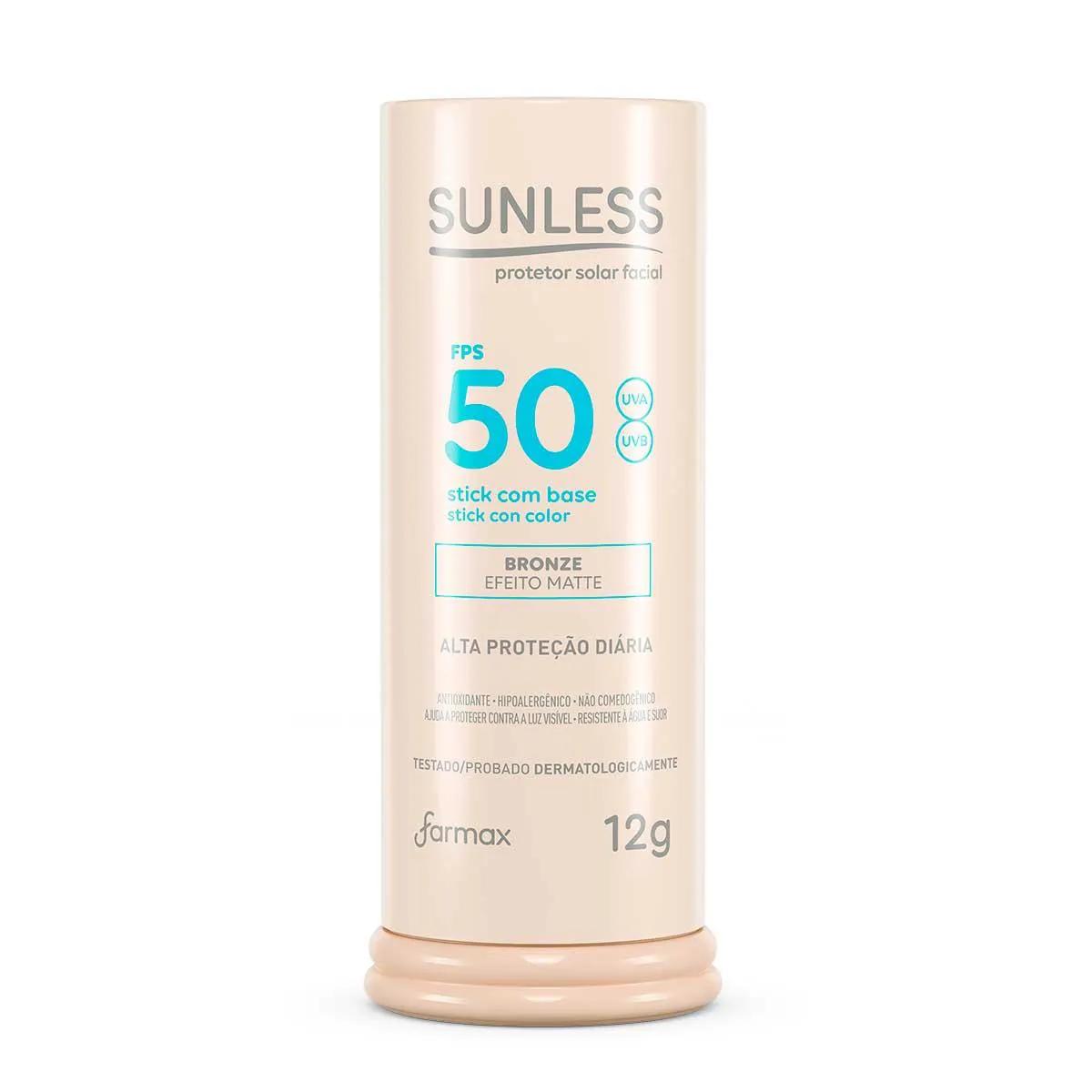 Protetor Solar Facial Sunless Stick FPS 50 com Base Bronze 12g