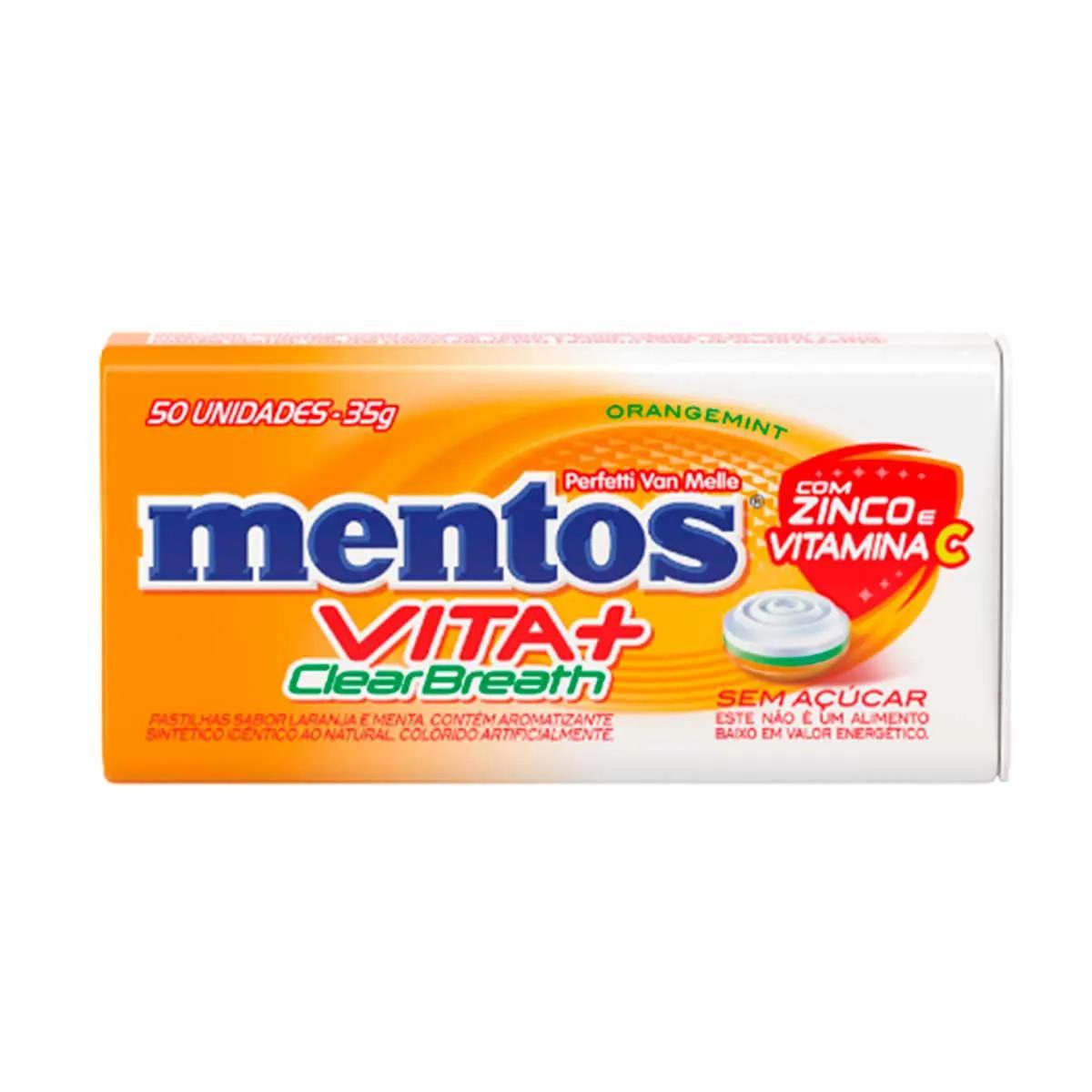 Pastilha Mentos Vita+ Sem Açúcar OrangeMint 50 unidades