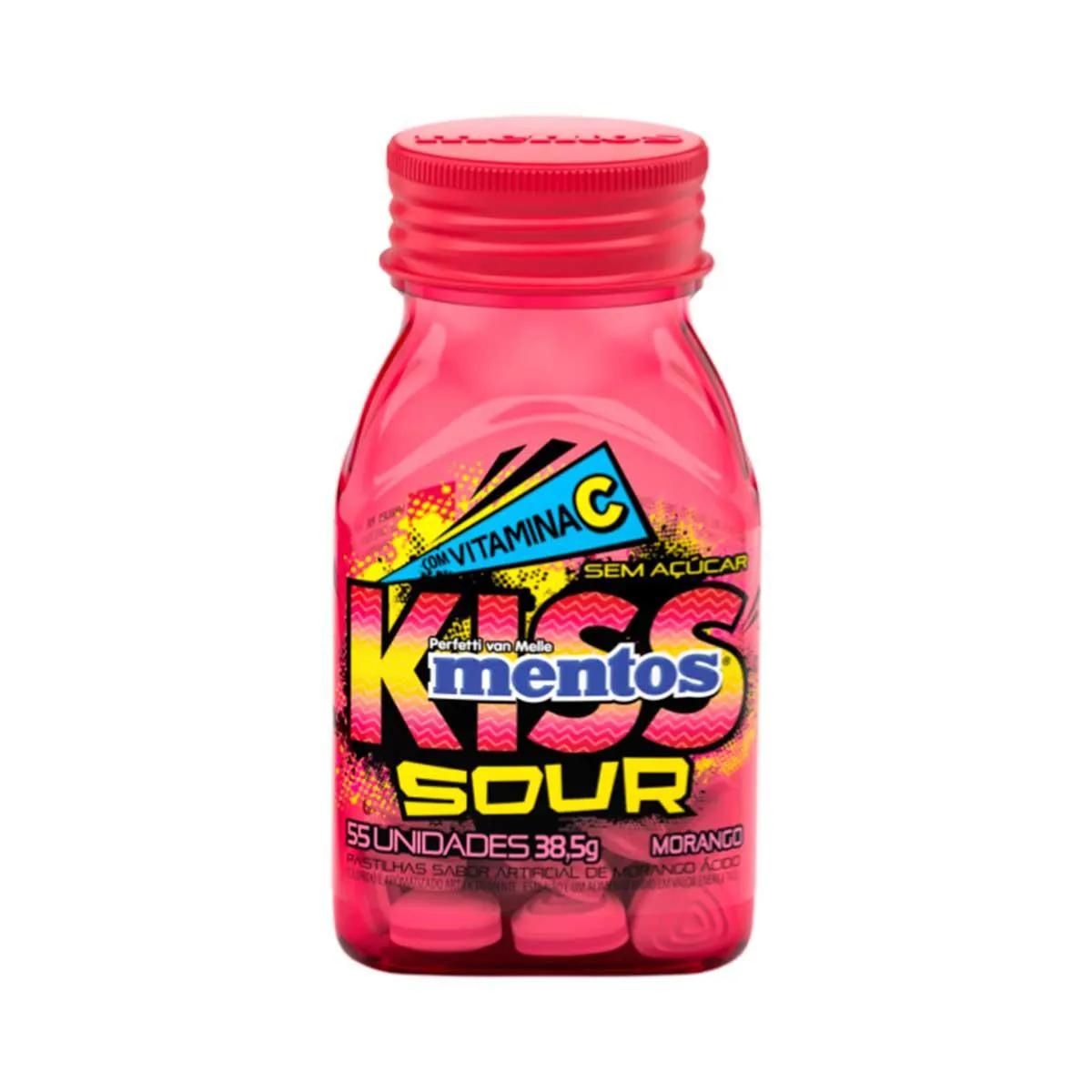 Pastilha Mentos Sour Sem Açúcar Morango Ácido 55 unidades