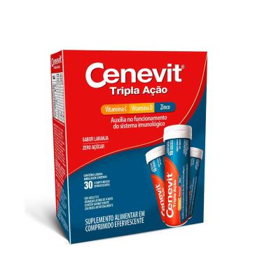 Cenevit Tripla Ação Sabor Laranja 30 Comprimidos Efervescentes