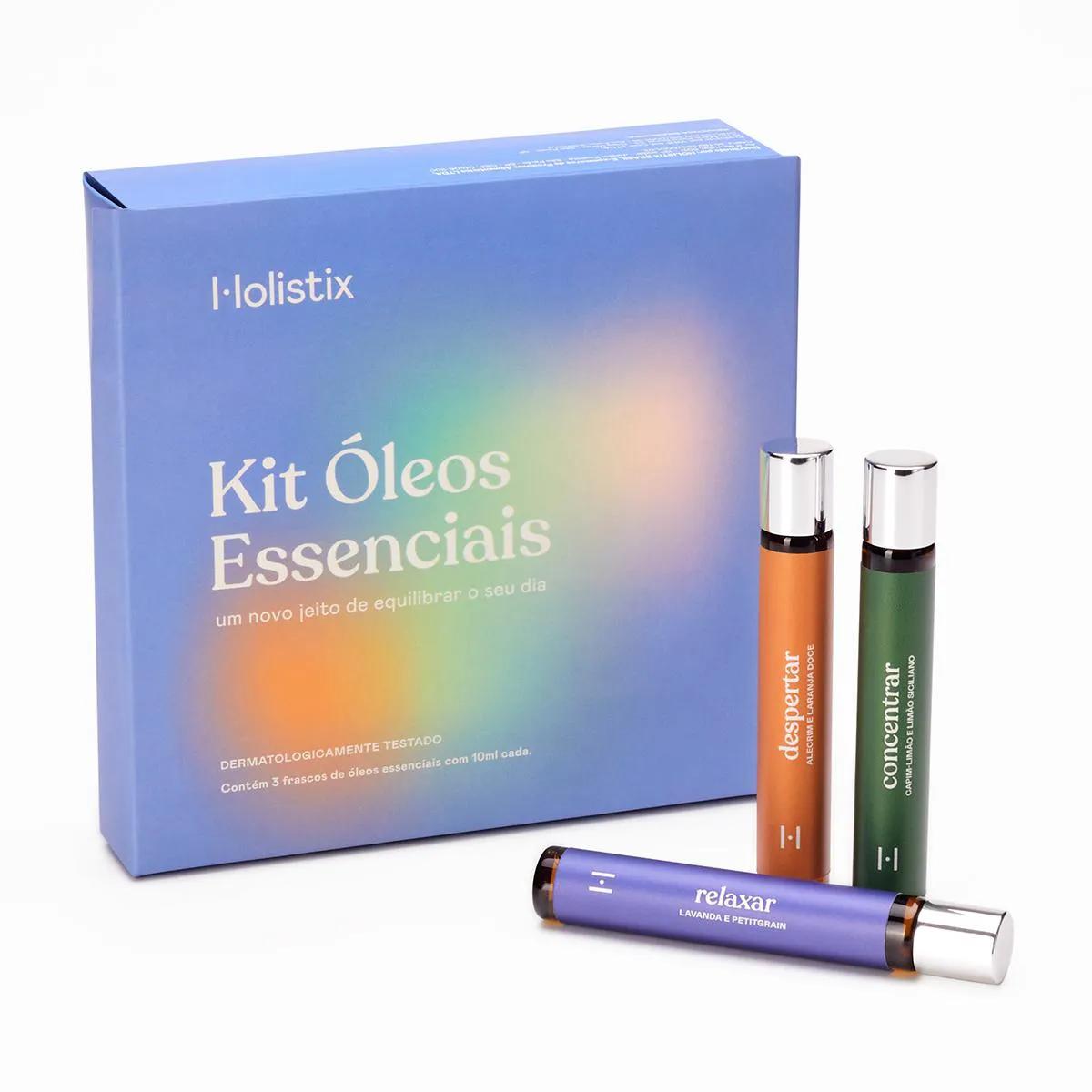 Kit 3 Óleos Essenciais Holistix - Despertar, Relaxar e Concentrar roll-on 10ml