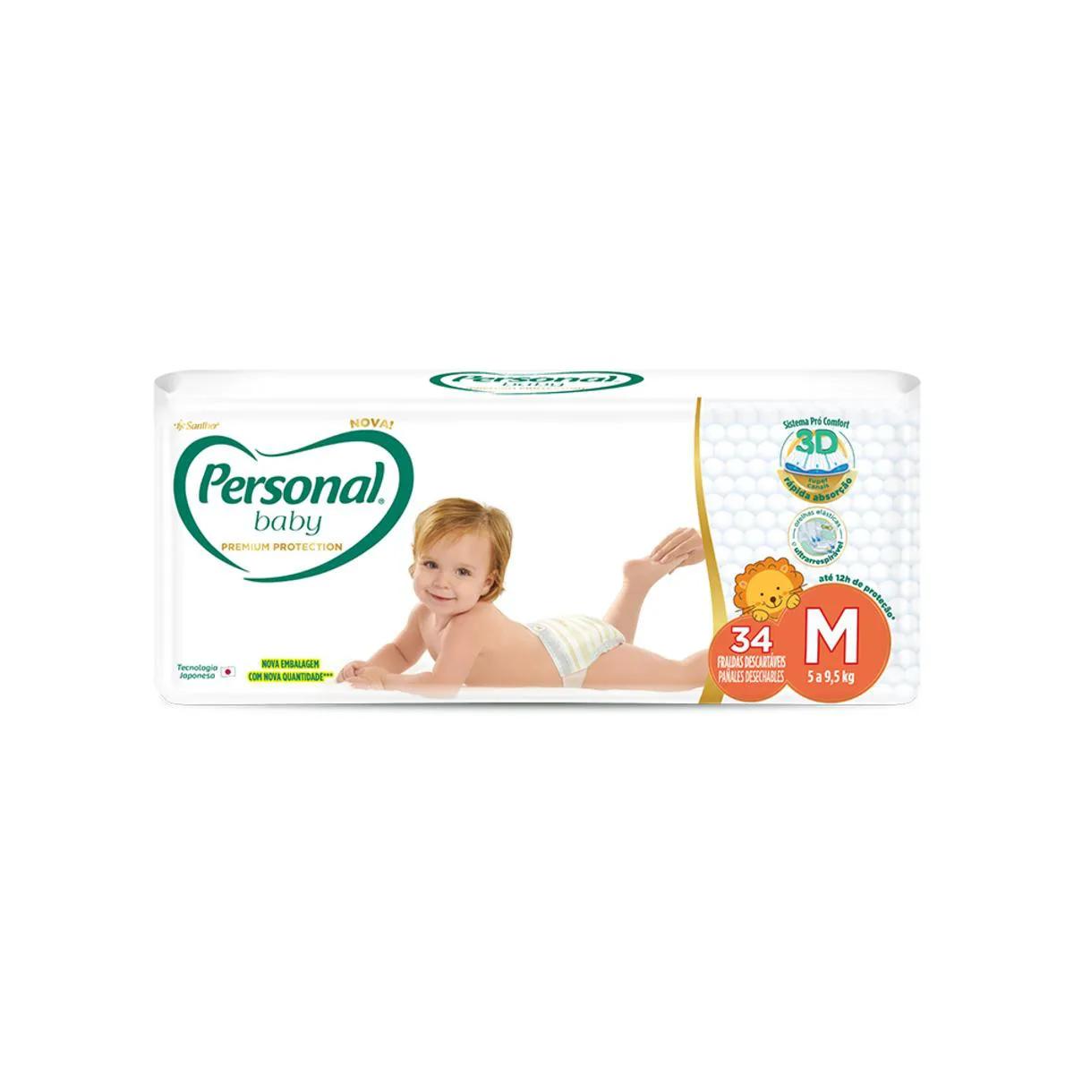 Fralda Personal Baby Premium Protection Tamanho M 34 unidades