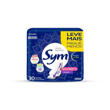 Absorvente Noturno Sym Total Protect Noite & Dia Suave com Abas 30 Unidades