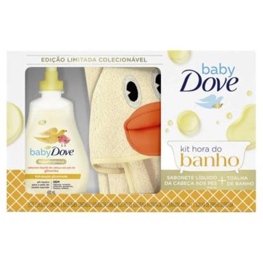 Kit Dove Baby Hora do Banho Sabonete Líquido Hidratação Glicerinada 400ml + Toalha de Banho Pato