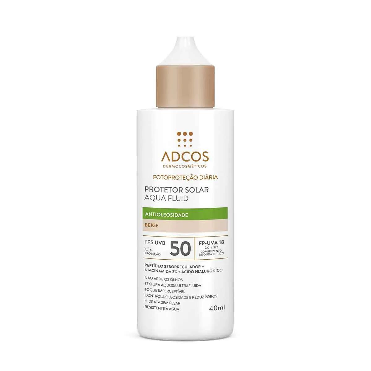Protetor Solar Facial Adcos Aqua Fluid Antioleosidade FPS 50 Beige 40ml