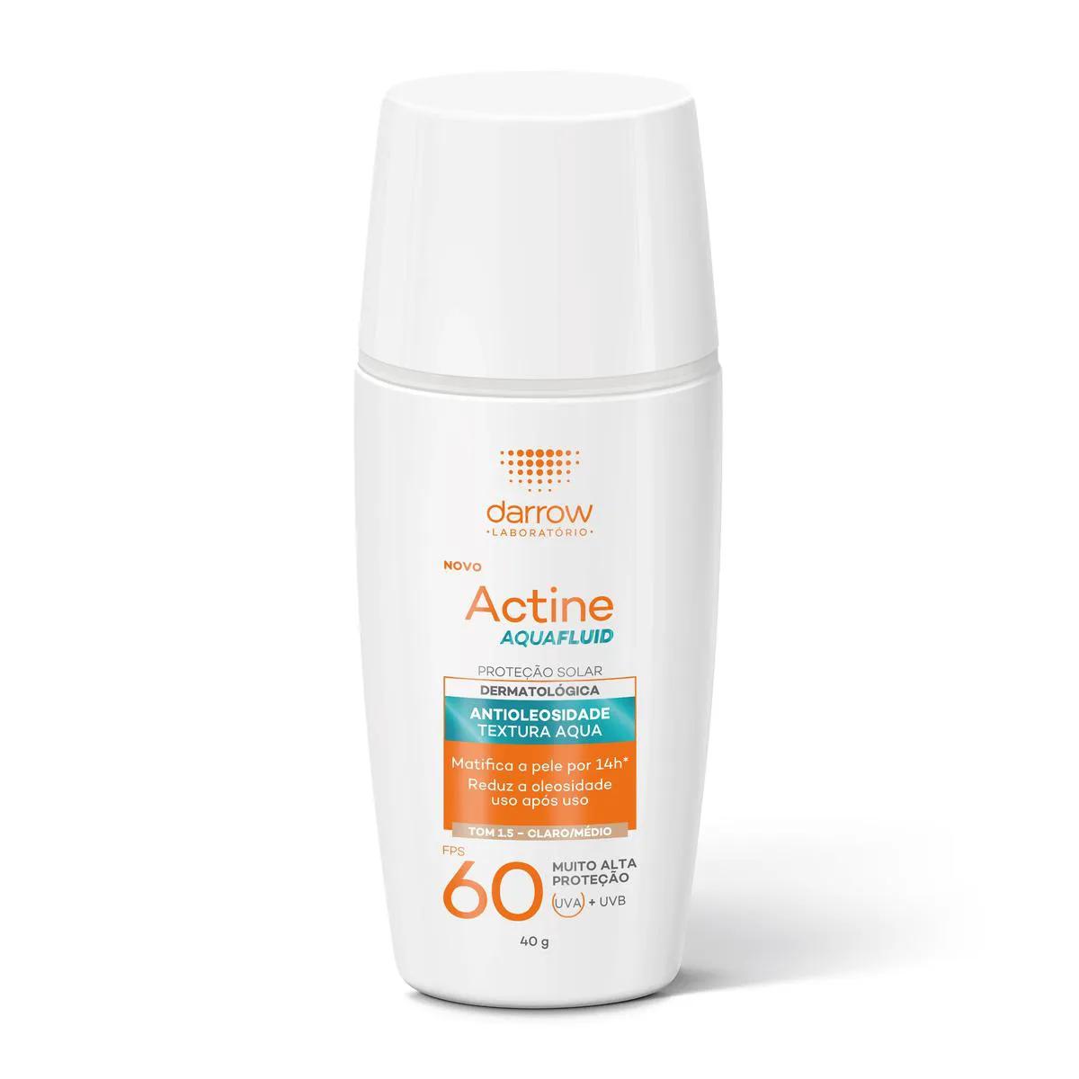 Protetor Solar Facial Darrow Actine Aquafluid FPS 60 com Cor Tom Claro/Médio 40g