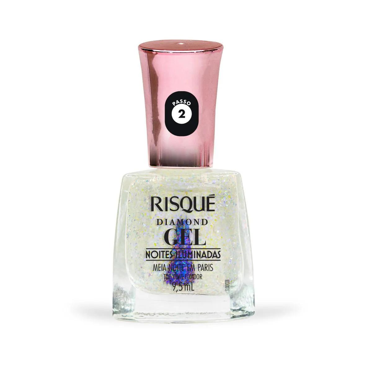 Esmalte Top Coat Fixador Risqué Diamond Gel Noites Iluminadas - Meia Noite em Paris 9,5ml