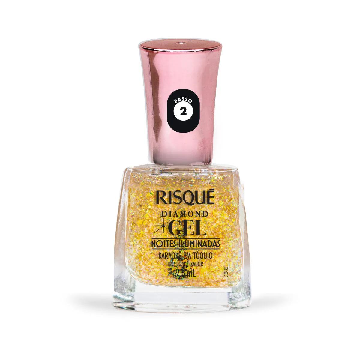 Esmalte Top Coat Fixador Risqué Diamond Gel Noites Iluminadas - Karaokê em Tóquio 9,5ml