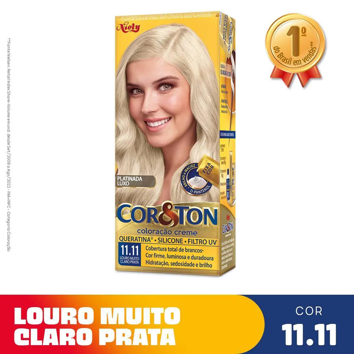 Tintura Cor&Ton Niely 11.11 Louro Muito Claro Prata com 1 Unidade