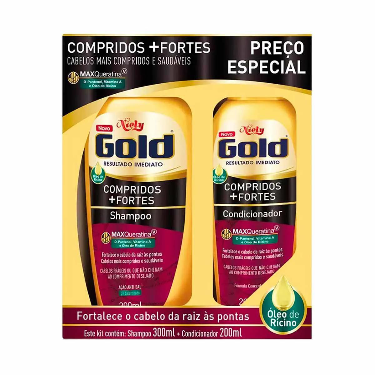 Kit Niely Gold Compridos + Fortes Shampoo com 300ml + Condicionador com 200ml