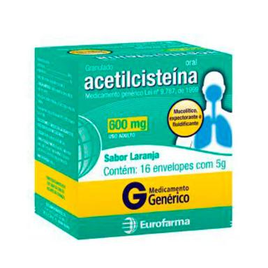 Acetilcisteína 600mg Granulado Sabor Laranja 16 envelopes Eurofarma Genérico