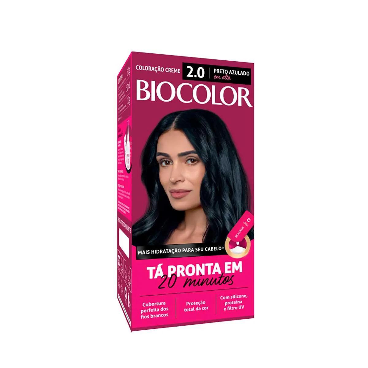 Biocolor Kit Econômico Coloração Creme 2.0 Preto Azulado em Alta com 1 unidade