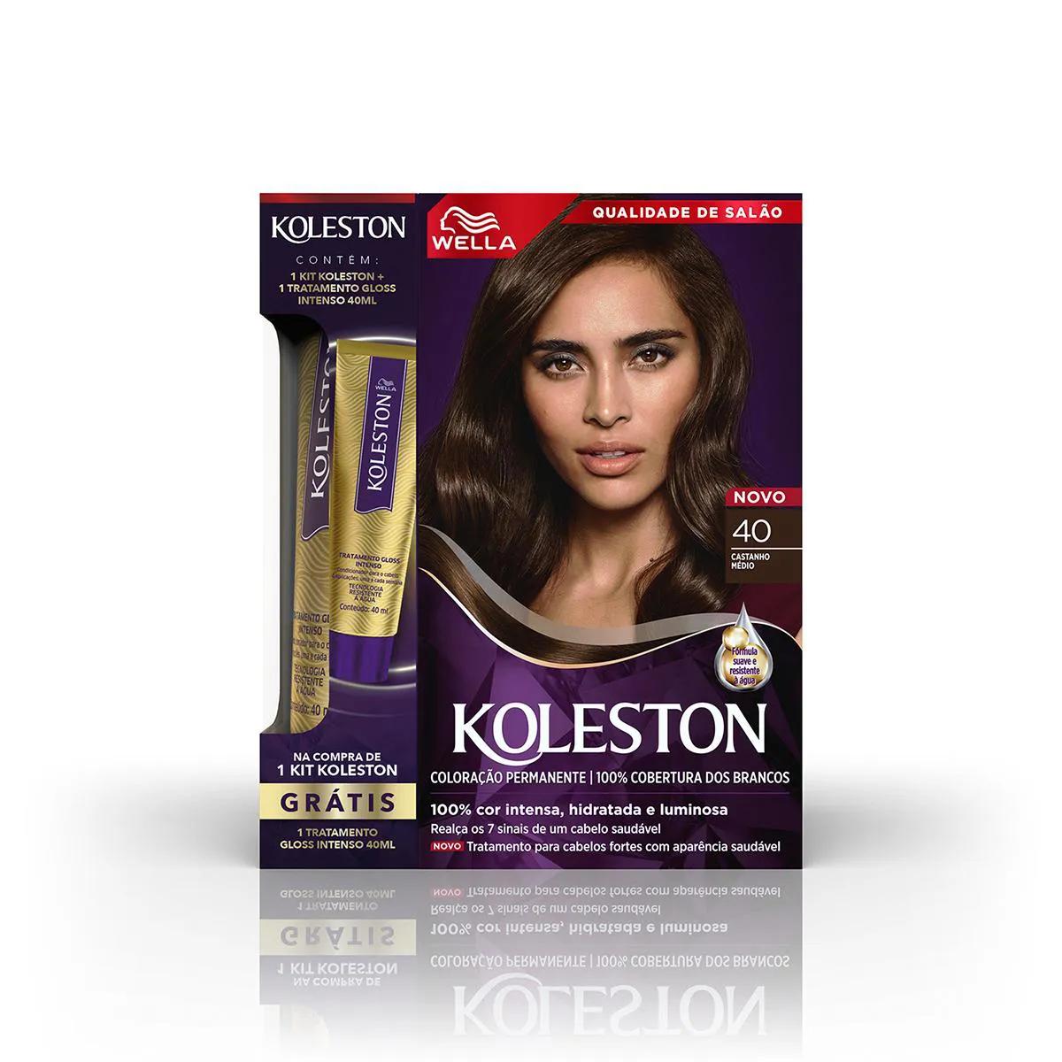 Kit Tintura Permanente Koleston Castanho Médio 40 + Tratamento Gloss Intenso 40ml
