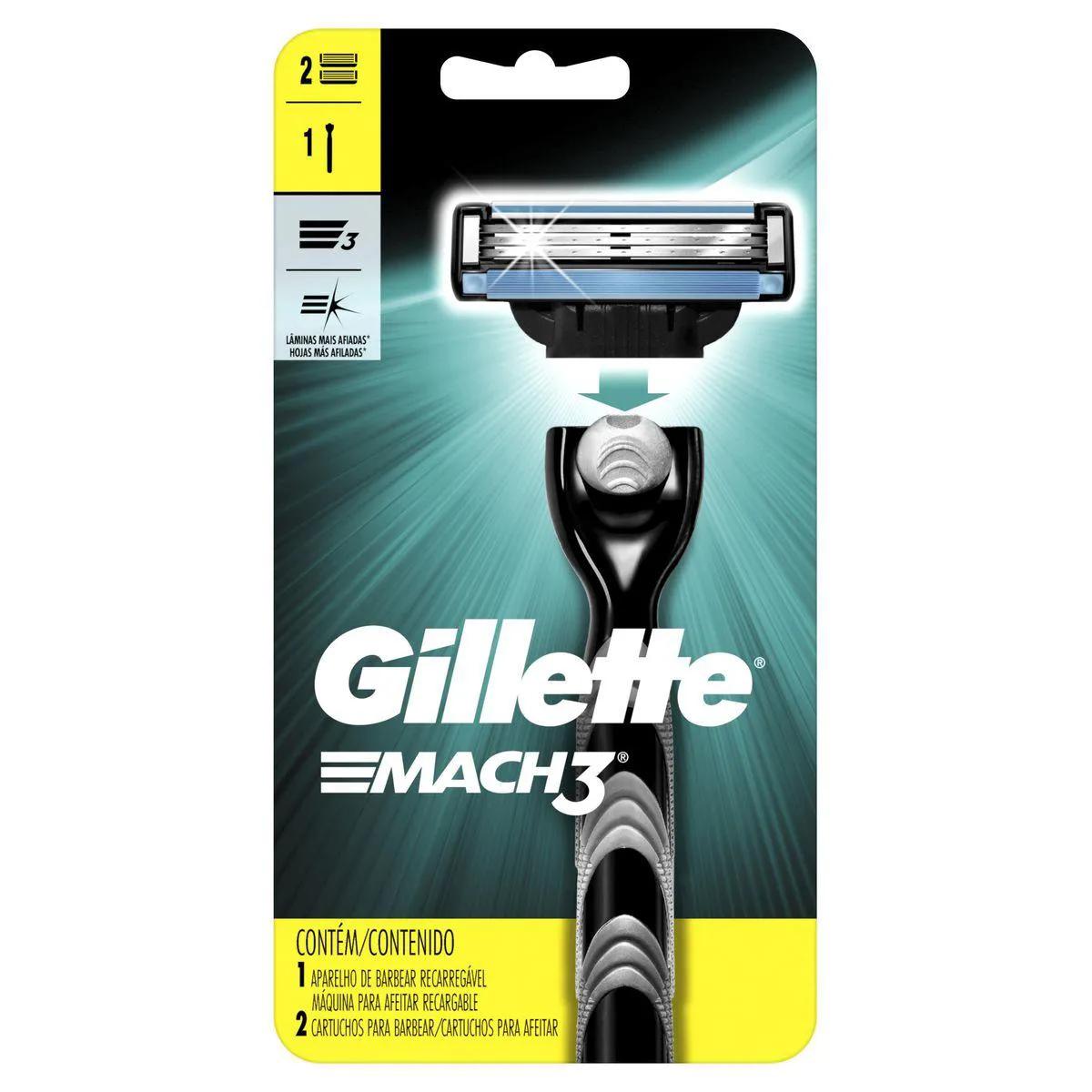 Gillette Mach3 Barbeador com 1 aparelho e 2 cargas