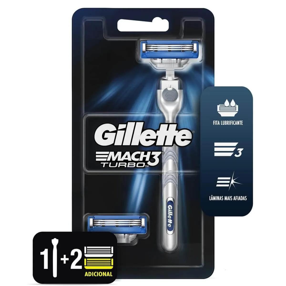 Gillette Mach3 Turbo Barbeador com 1 aparelho e 2 cargas