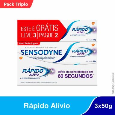 Kit Pasta de Dente Sensodyne Rápido Alívio com 3 unidades com 50g cada