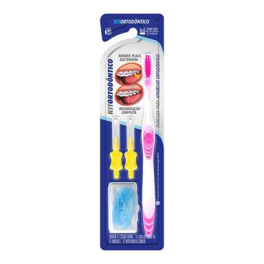 Kit Ortodôntico Dentalclean com 1 Escova Dental + 2 Interdentais Cônicas e 1 Caixa de Passa Fio com 25 unidades