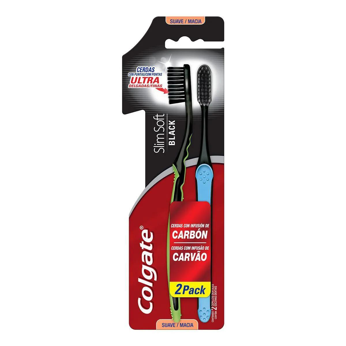 Escova de Dente Colgate Slim Soft Black Macia com 2 unidades