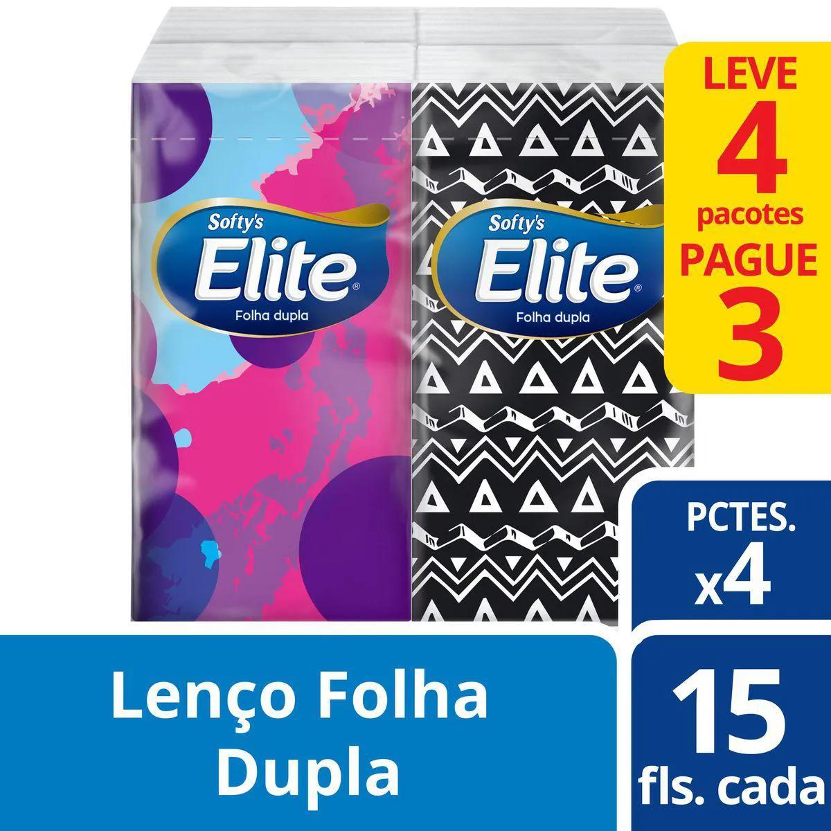 Kit Lenços de Papel de Bolso Elite Softy's com 4 pacotes de 15 folhas cada