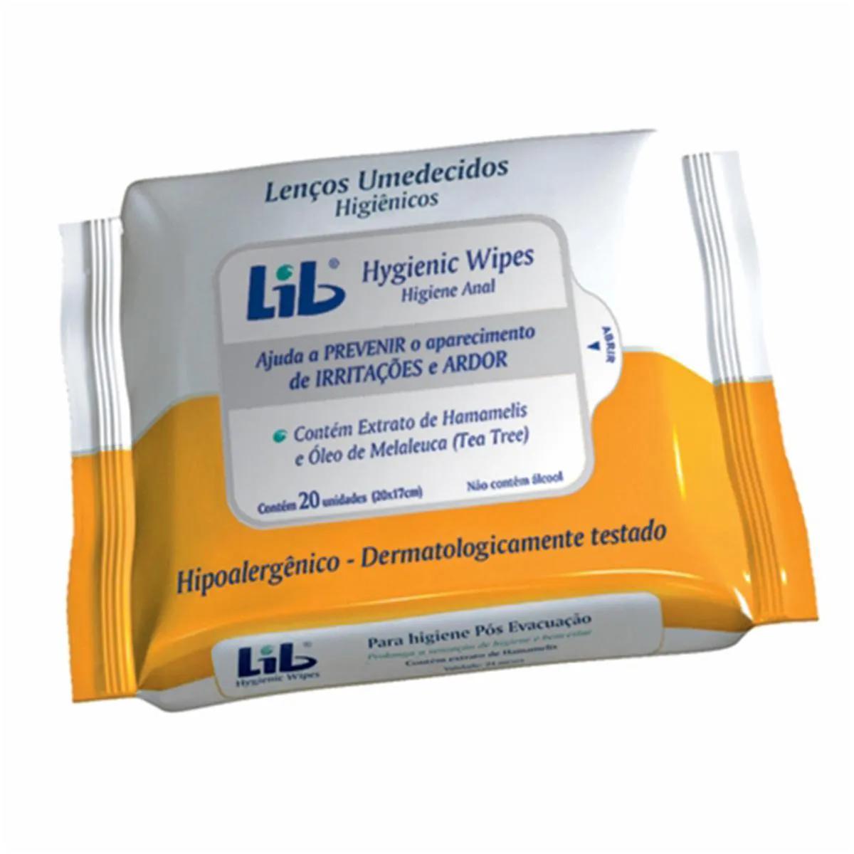 Lenço Umedecido para Higiene Anal Lib Hygienic Wypes com 20 unidades