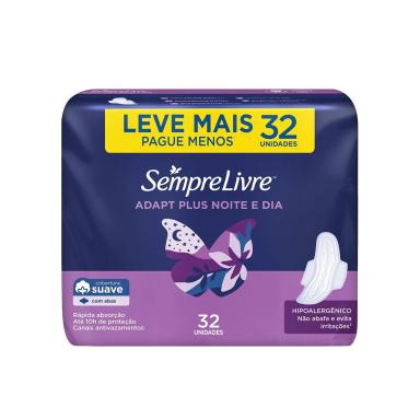 Absorvente Sempre Livre Adapt Plus Noite e Dia Cobertura Suave Com Abas 32 unidades