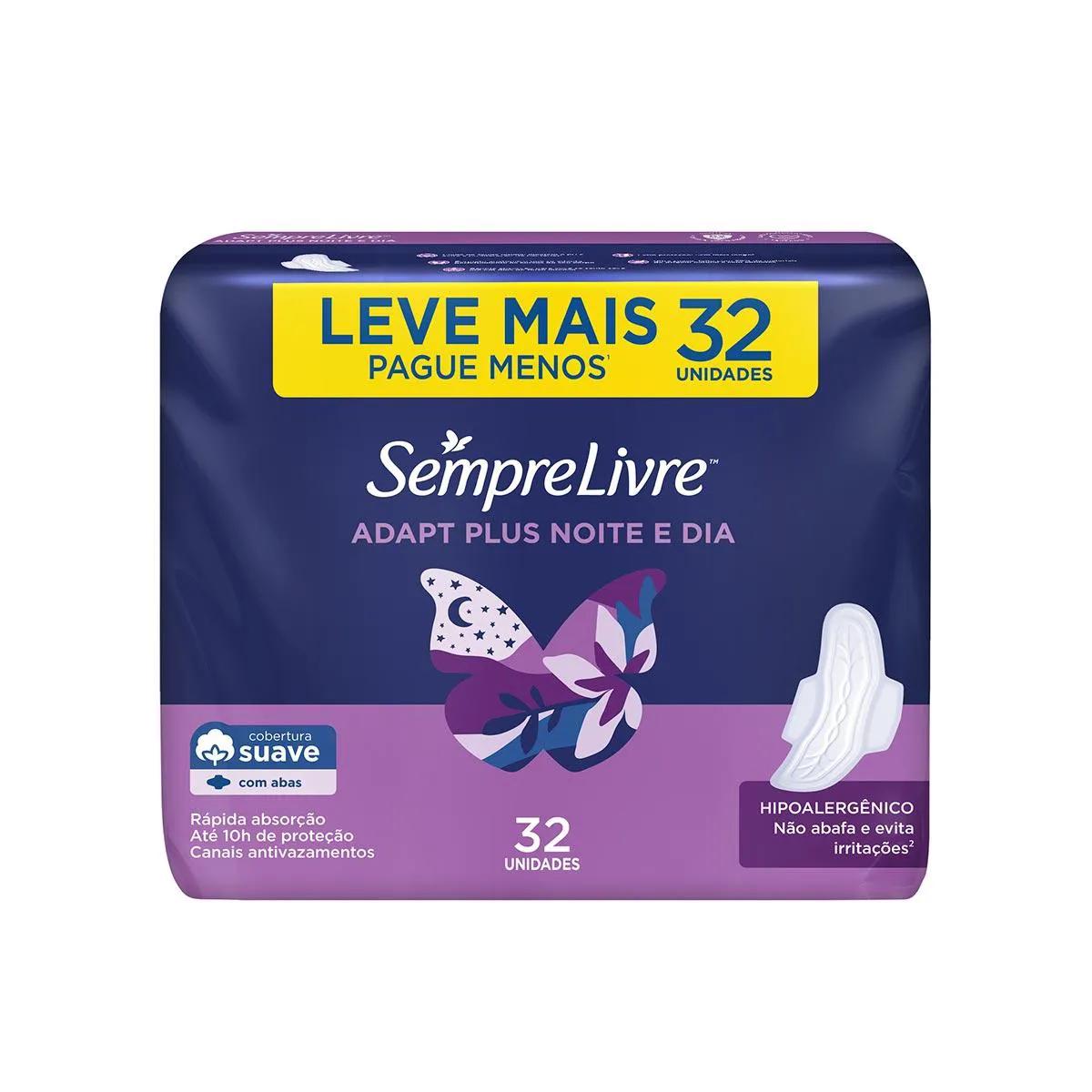 Absorvente Sempre Livre Adapt Plus Noite e Dia Cobertura Suave Com Abas 32 unidades