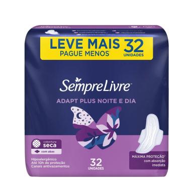 Absorvente Sempre Livre Adapt Plus Noite e Dia Cobertura Seca Com Abas 32 unidades
