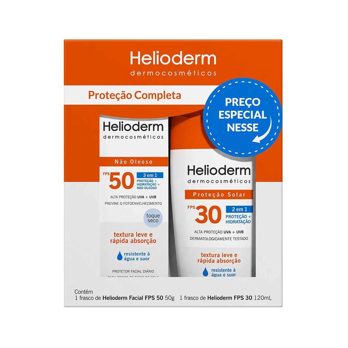 Kit Helioderm Suncare Protetor Solar Corporal FPS30 com 120ml + Protetor Facial FPS50 com 50g