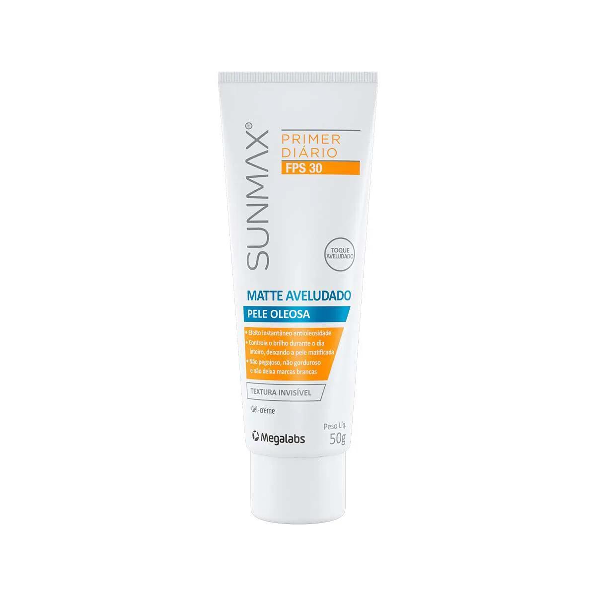 Protetor Solar Facial Sunmax Primer Diário Matte Aveludado Pele Oleosa FPS 30 Gel Creme com 50g