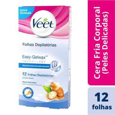 Folhas Depilatórias Veet Cera Fria Peles Delicadas com 12 unidades