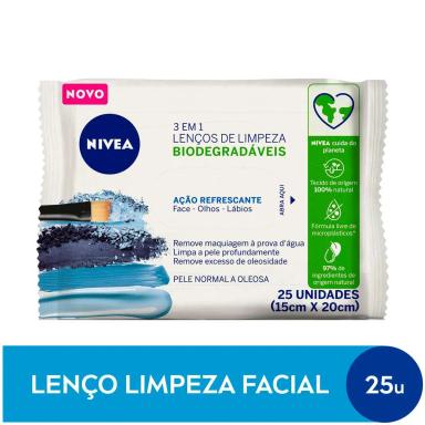 Lenço Demaquilante Nivea 3 em 1 Ação Refrescante 25 unidades