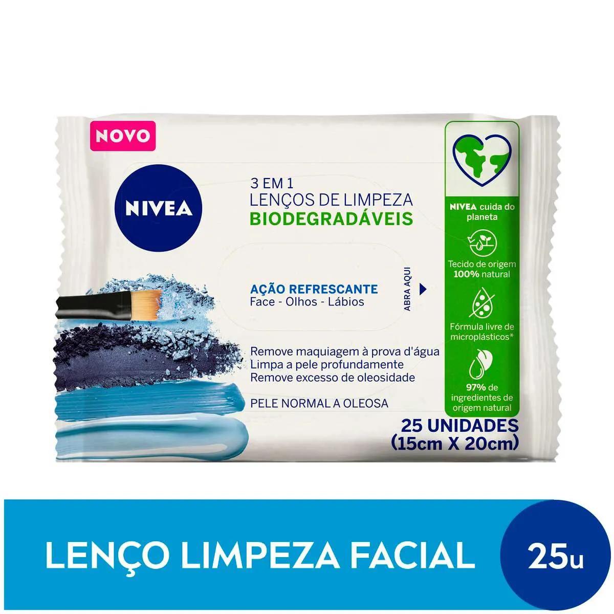 Lenço Demaquilante Nivea 3 em 1 Ação Refrescante 25 unidades