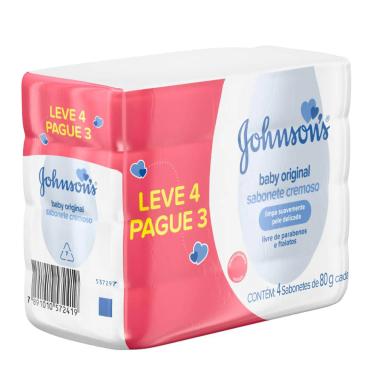 kit Sabonete Johnson's Baby Original Branco Cremoso com 4 unidades de 80g cada
