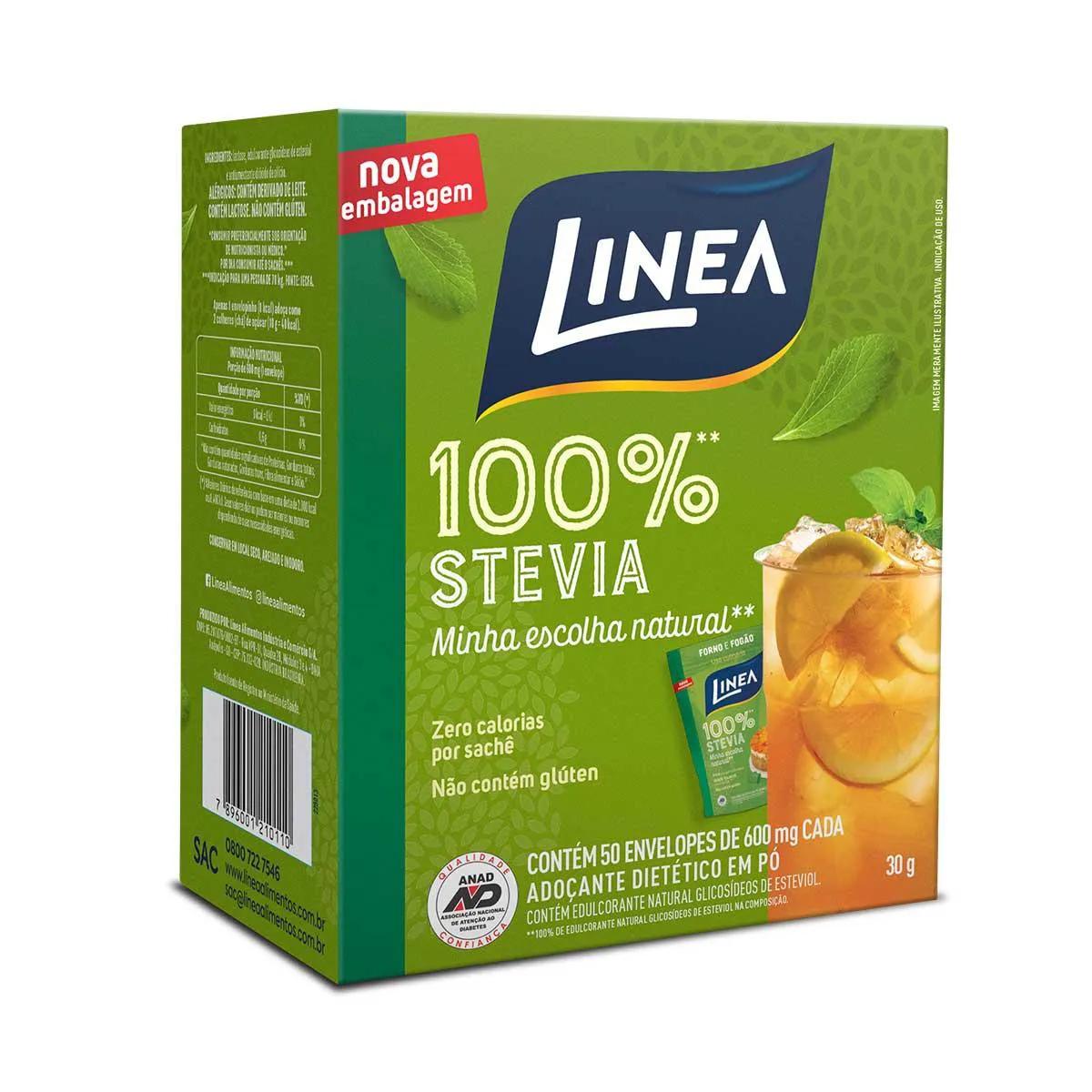 Adoçante Pó Linea 100% Stevia com 50 sachês de 600mg cada