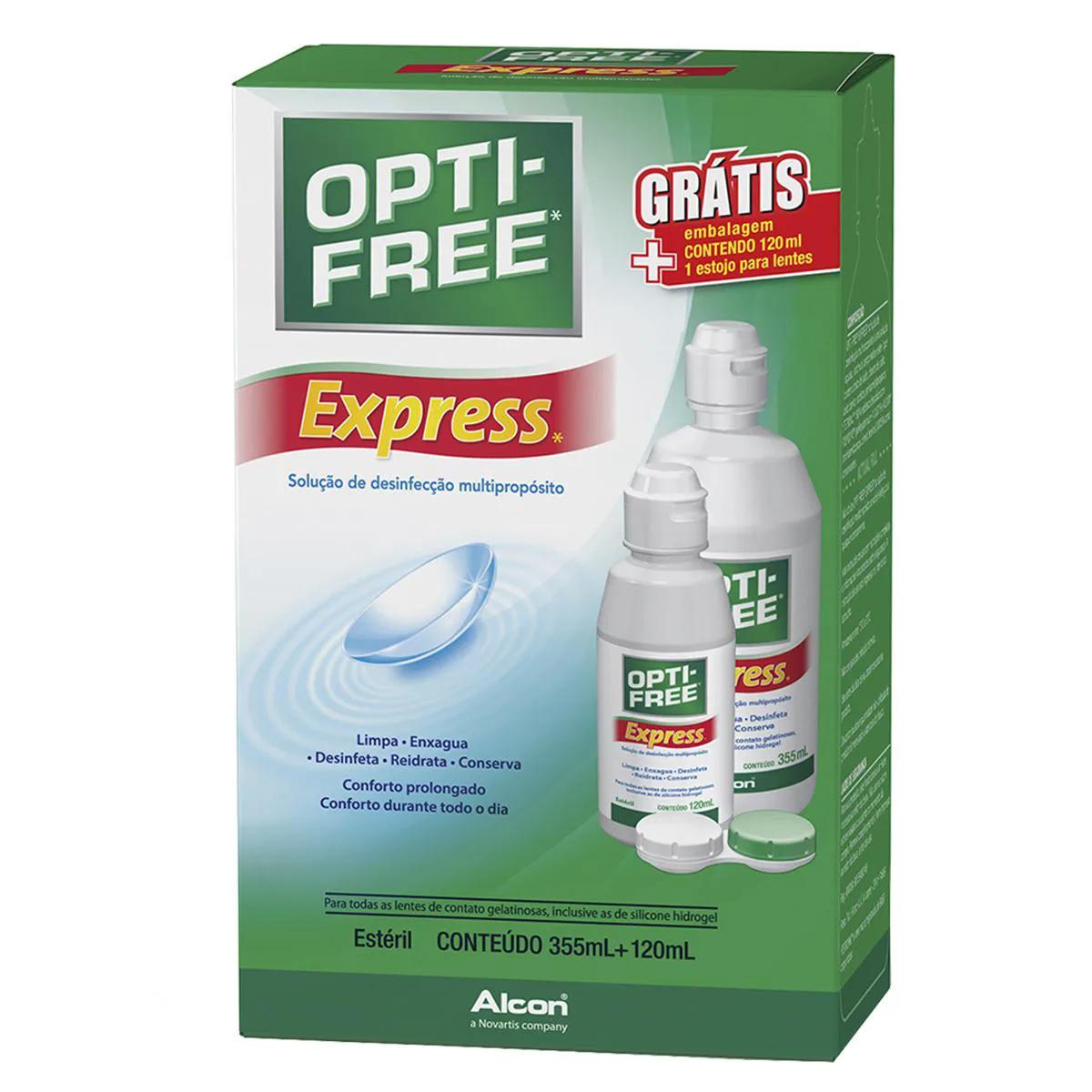 Kit Solução para Lentes Opti-Free Express com 355ml Grátis 120ml + Estojo para Lentes