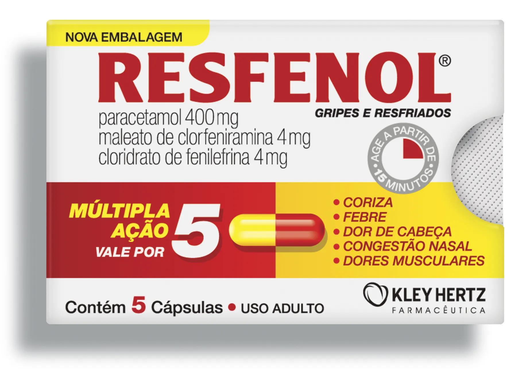 Resfenol Paracetamol 400mg + Cloridrato Fenillefrina 4mg + Maleato de Clorfeniramina 4mg 5 cápsulas