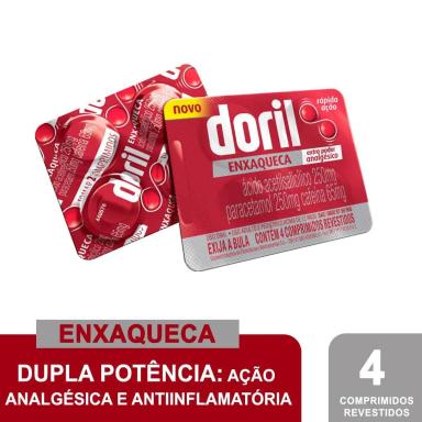 Doril Enxaqueca Ácido Acetilsalicílico 250mg + Paracetamol 250mg + Cafeína 65mg 4 comprimidos