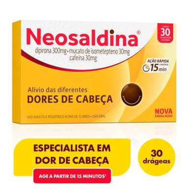 Neosaldina Dipirona 300mg + Mucato de Isometepteno 30mg + Cafeína 30mg 30 drágeas