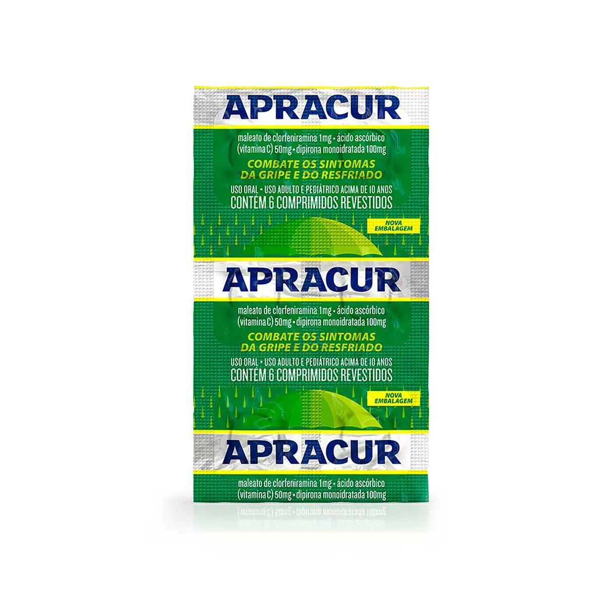 Apracur Maleato de Clorfeniramina 1mg + Ácido Ascórbico 50mg + Dipirona Monoidratada 100mg 6 comprimidos
