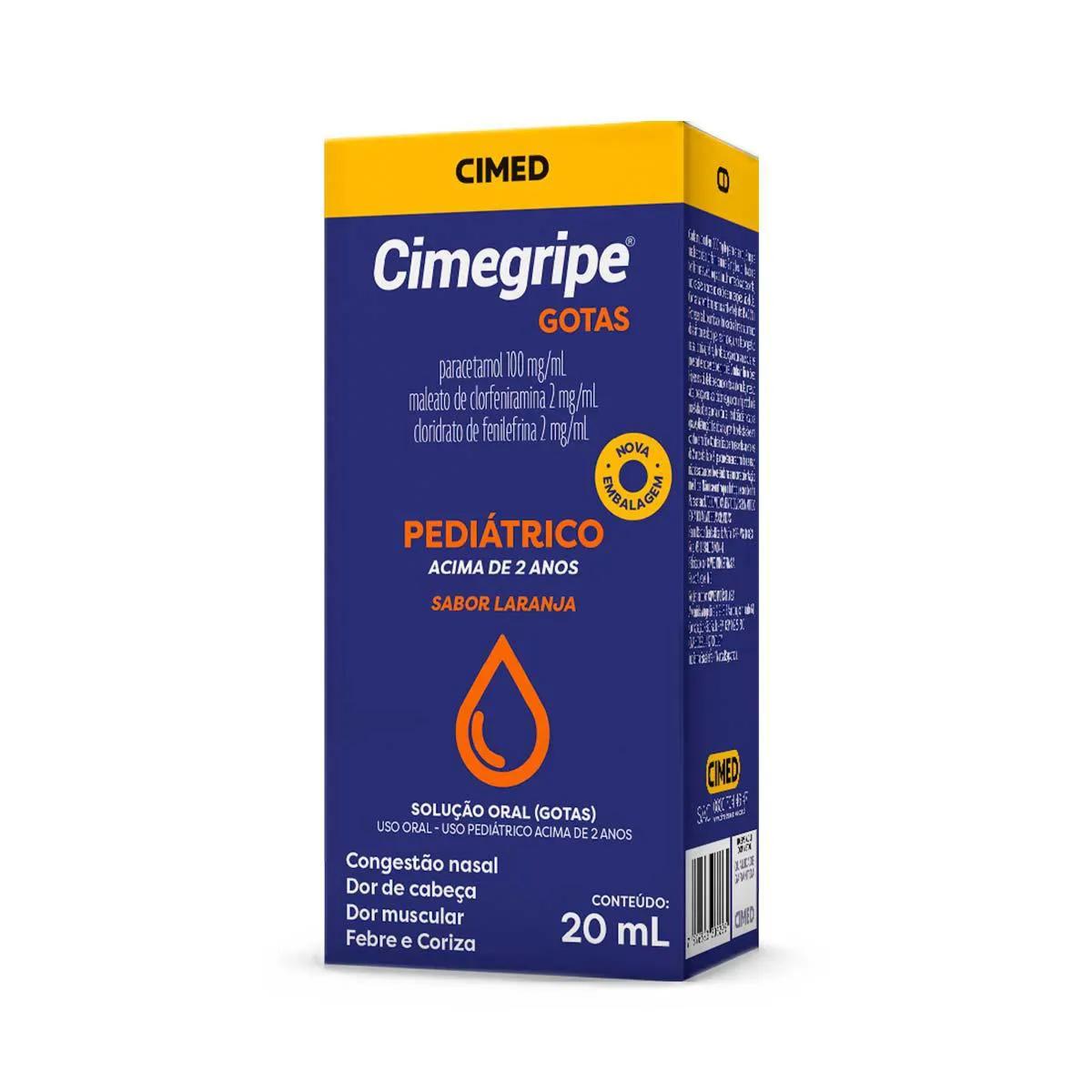 Cimegripe Infantil Cloridrato Fenillefrina 2mg/ml + Paracetamol 100mg/ml + Maleato de Clorfeniramina 2mg/ml Sabor Laranja Gotas 20ml