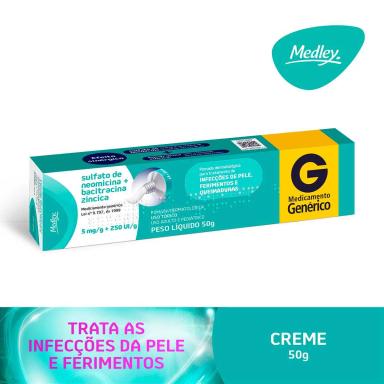 Sulfato de Neomicina 5mg + Bacitracina 250UI Pomada Dermatológica 50g Medley Genérico