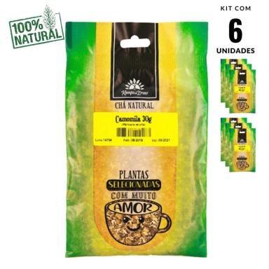 CAMOMILA CHá 100 % NATURAL KAMPO DE ERVAS 6 UND 30 G CADA