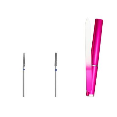 BROCA DIAMANTADA 718 M + 720 M + LIXA DE UNHA VIDRO ROSA COM ESTOJO P/ ALONGAMENTO DE UNHAS
